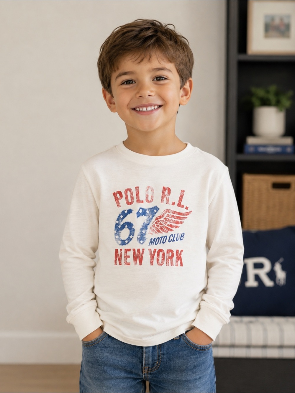 Polo by Ralph Lauren White Long-Sleeve '67 Moto Club' Graphic Tee